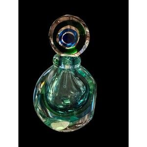 Fifth Avenue Crystal Perfume Bottle Blue Green & Clear 6.2" Tall Empty